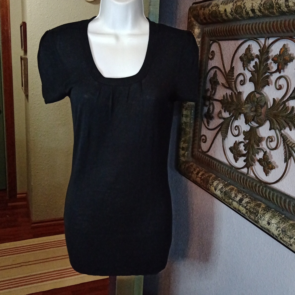Stylish Black Knit Cap Sleeve Top Sz S💚